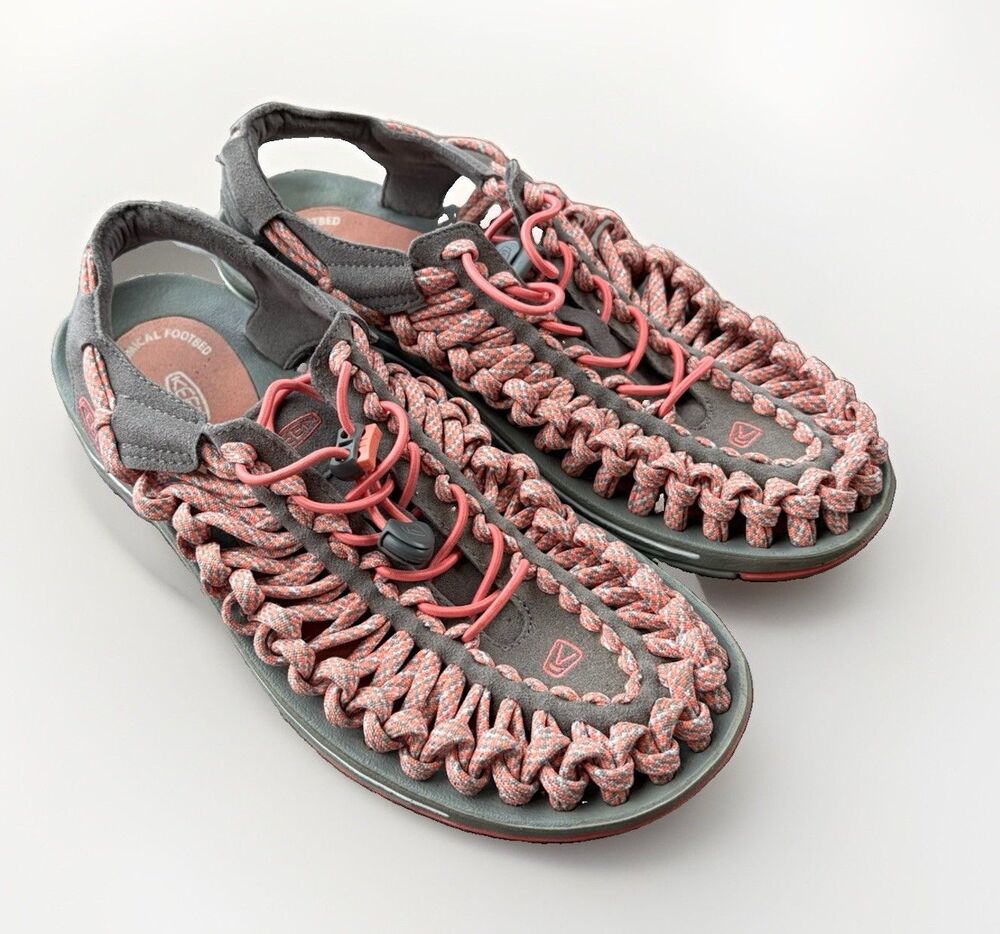 KEEN Uneek Womens Sandals Size 9.5 Grey Pink Braided Cord Gorpcore Water Shoes
